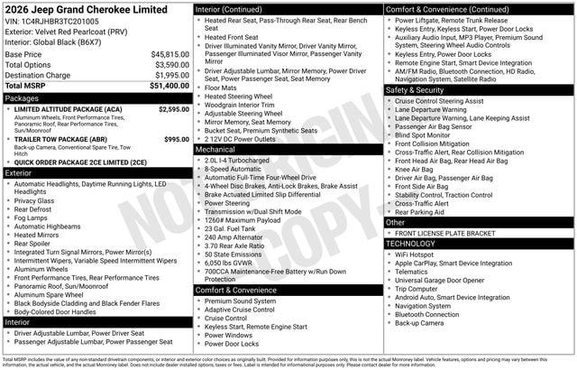2026 Jeep Grand Cherokee GRAND CHEROKEE LIMITED 4X4 2026 Jeep Grand Cherokee GRAND CHEROKEE LIMITED 4X4