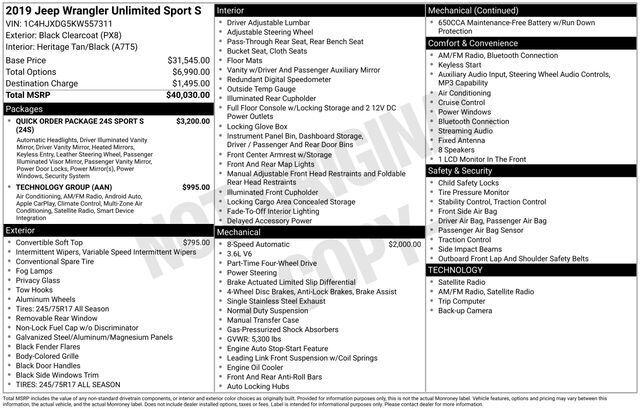 2019 Jeep Wrangler Unlimited Sport S 4x4 2019 Jeep Wrangler Unlimited Sport S 4x4