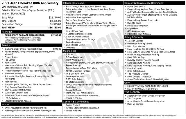 2021 Jeep Cherokee 80th Anniversary FWD 2021 Jeep Cherokee 80th Anniversary FWD