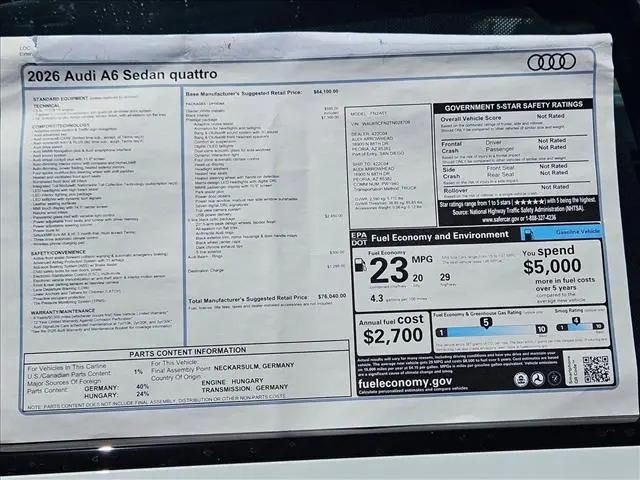 2026 Audi A6 Prestige quattro S tronic