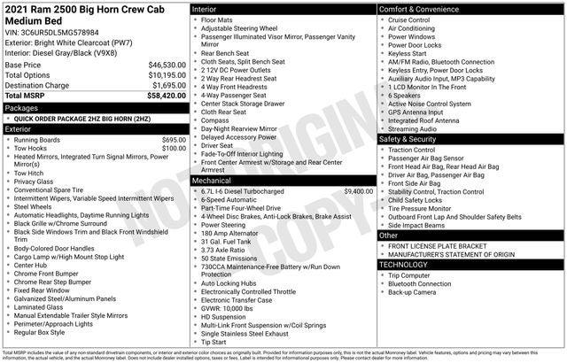 2021 RAM 2500 Big Horn Crew Cab 4x4 64 Box
