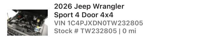 2026 Jeep Wrangler 4-Door Sport 4x4