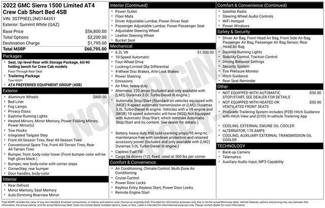 2022 GMC Sierra 1500 Limited 4WD Crew Cab Short Box AT4