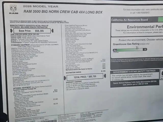 2026 Ram 3500 Big Horn Crew Cab 4x4 8' Box