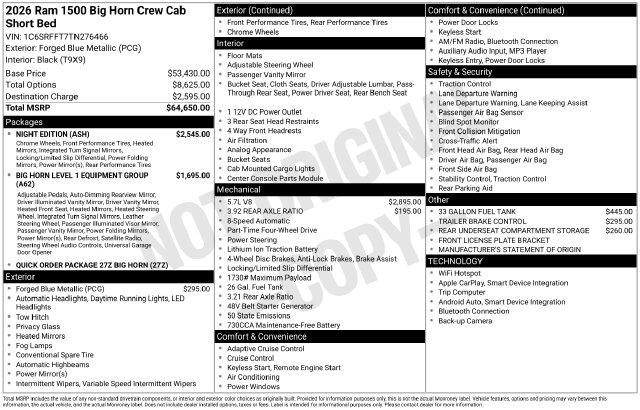 2026 Ram 1500 Big Horn Crew Cab 4x4 57 Box