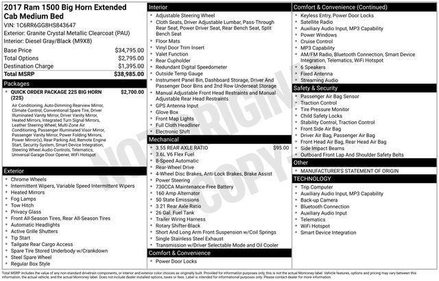 2017 RAM 1500 Big Horn Quad Cab 4x2 64 Box