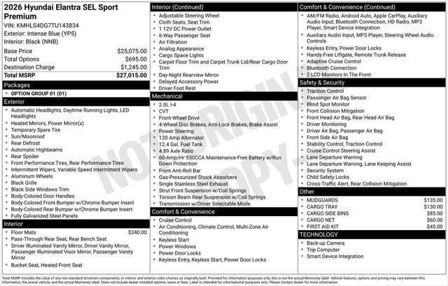 2026 Hyundai Elantra SEL Sport Premium