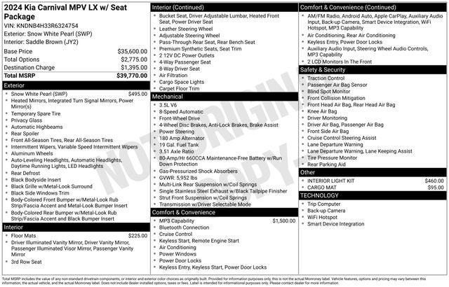 2024 Kia Carnival MPV LX Seat Package