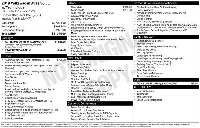 2019 Volkswagen Atlas 3.6L V6 SE w/Technology
