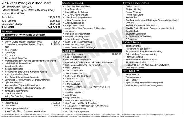 2026 Jeep Wrangler 2-Door Sport 4x4