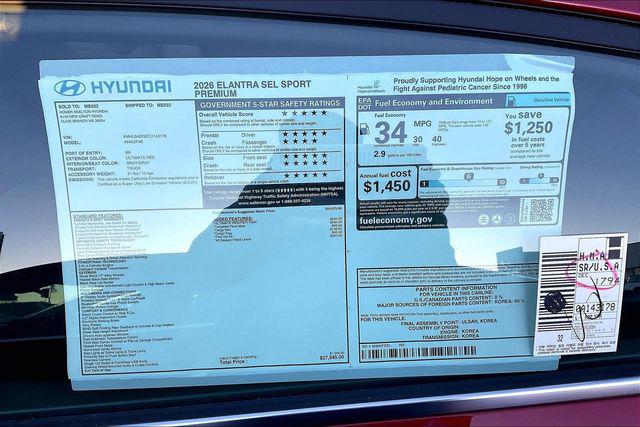 New 2026 Hyundai Elantra SEL Sport Premium For Sale in Olive Branch, MS