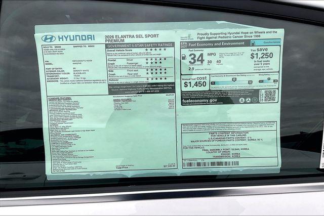 New 2026 Hyundai Elantra SEL Sport Premium For Sale in Olive Branch, MS