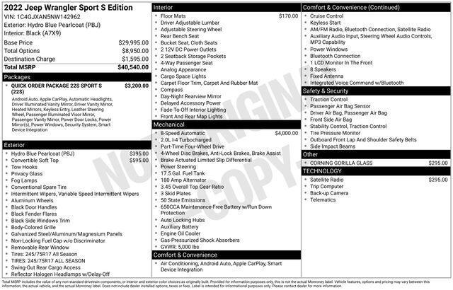 2022 Jeep Wrangler Sport S 4x4