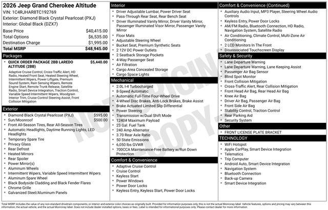 2026 Jeep Grand Cherokee Altitude 4x4
