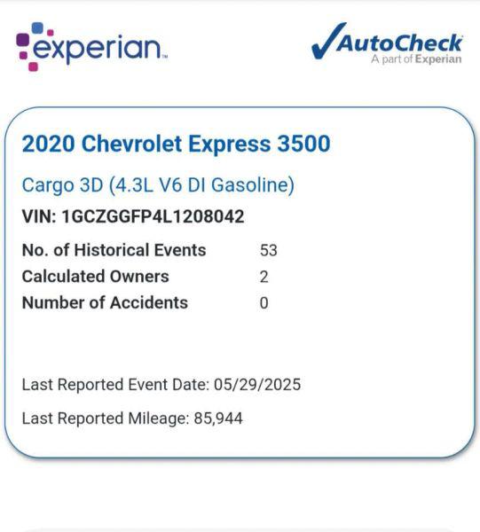 2020 Chevrolet Express Cargo Van RWD 3500 Regular Wheelbase WT