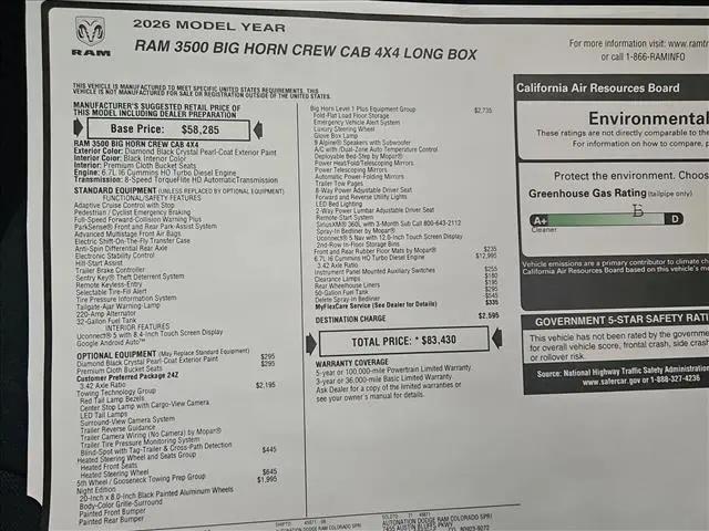2026 Ram 3500 Big Horn Crew Cab 4x4 8' Box