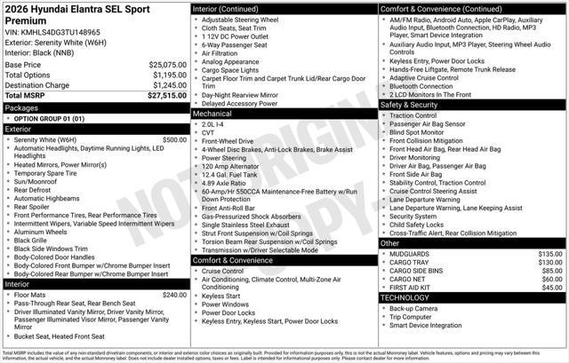 2026 Hyundai Elantra SEL Sport Premium