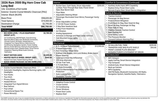 2026 Ram 3500 Big Horn Crew Cab 4x4 8 Box