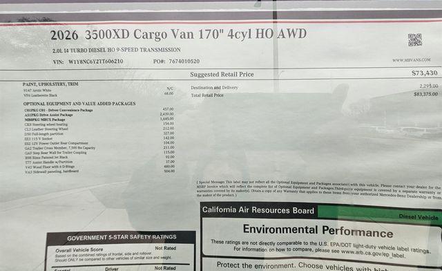 2026 Mercedes-Benz Sprinter 3500XD Cargo 170 WB