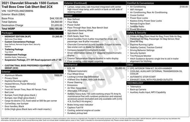 2021 Chevrolet Silverado 1500 4WD Crew Cab Short Bed Custom Trail Boss