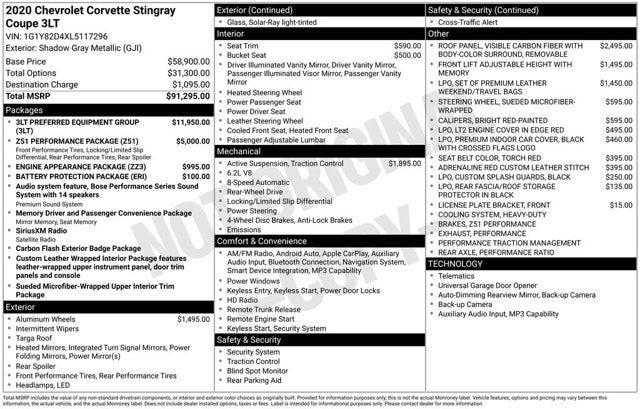 2020 Chevrolet Corvette Stingray RWD Coupe 3LT 2020 Chevrolet Corvette Stingray RWD Coupe 3LT