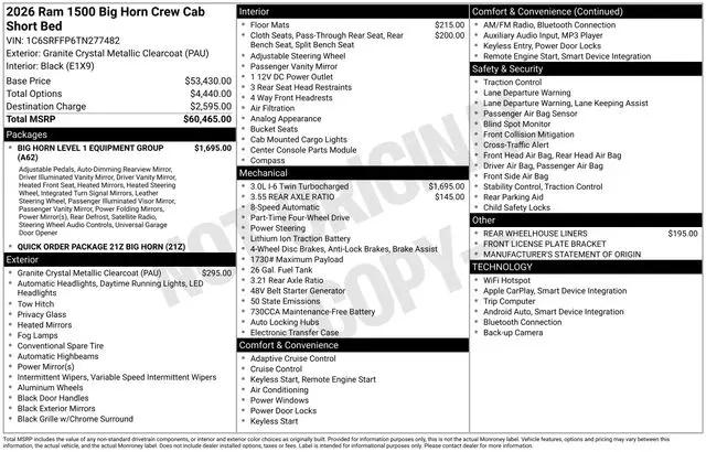 2026 Ram 1500 Big Horn Crew Cab 4x4 5'7" Box