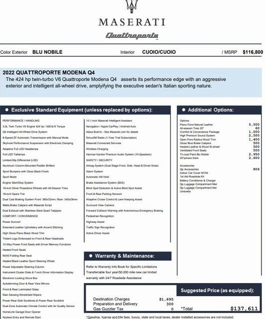 2022 Maserati Quattroporte Modena Q4 2022 Maserati Quattroporte Modena Q4