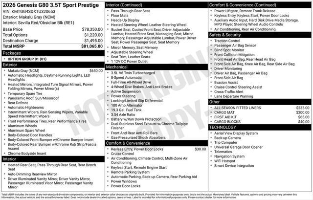 2026 Genesis G80 3.5T Sport Prestige AWD