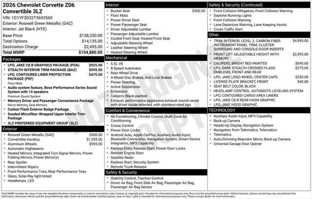 2026 Chevrolet Corvette Z06 Convertible, 3LZ, RWD