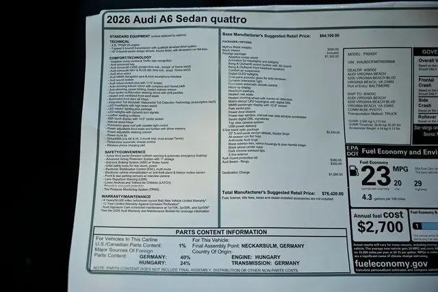 2026 Audi A6 Prestige quattro S tronic