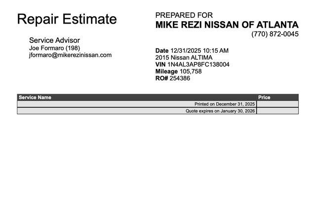 2015 Nissan Altima 2.5 S 2015 Nissan Altima 2.5 S