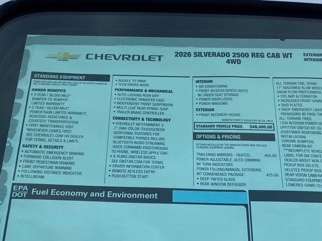 2026 Chevrolet Silverado 2500HD Regular Cab, Long Bed, WT, 4WD