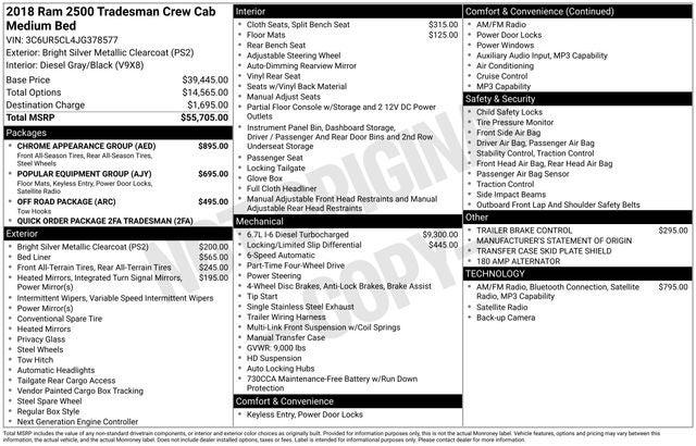 2018 RAM 2500 Tradesman Crew Cab 4x4 64 Box 2018 RAM 2500 Tradesman Crew Cab 4x4 64 Box