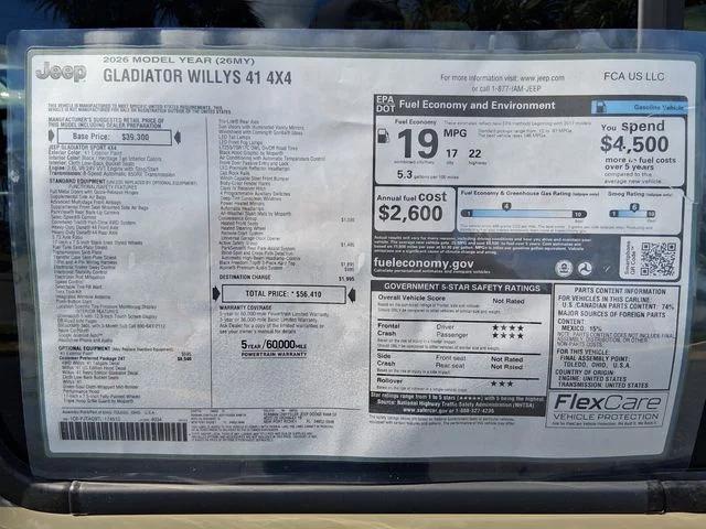 2026 Jeep Gladiator GLADIATOR WILLYS 41 4X4