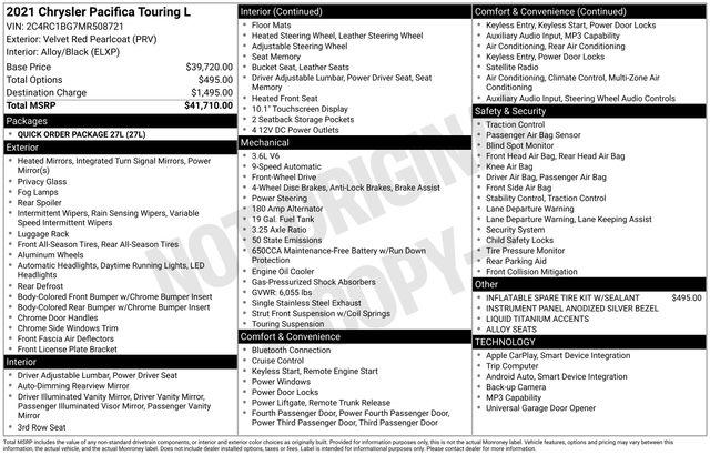 2021 Chrysler Pacifica Touring L 2021 Chrysler Pacifica Touring L