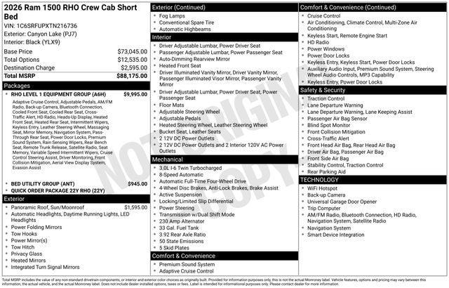 2026 RAM 1500 RHO Crew Cab 4x4 57 Box 2026 RAM 1500 RHO Crew Cab 4x4 57 Box