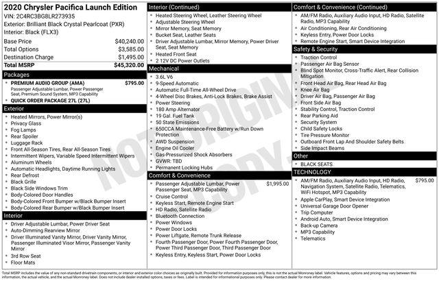 2020 Chrysler Pacifica AWD Launch Edition
