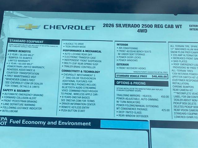 2026 Chevrolet Silverado 2500HD Regular Cab, Long Bed, WT, 4WD