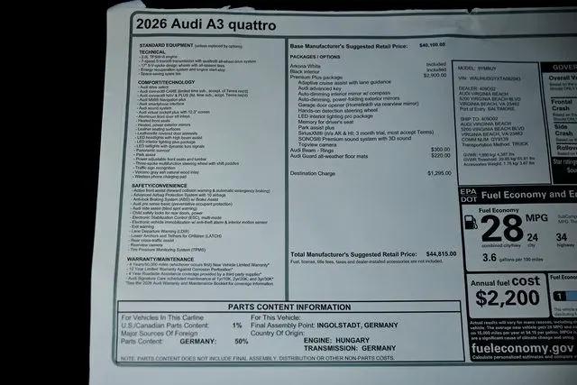 2026 Audi A3 Premium Plus 40 TFSI quattro S tronic