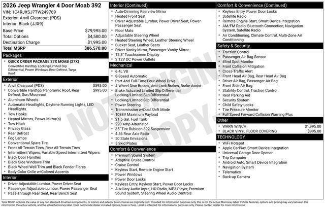 2026 Jeep Wrangler WRANGLER 4-DOOR MOAB 392 2026 Jeep Wrangler WRANGLER 4-DOOR MOAB 392