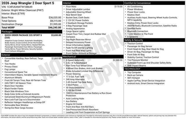 2026 Jeep Wrangler 2-Door Sport S 4x4
