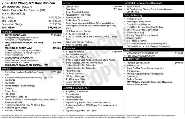 2026 Jeep Wrangler WRANGLER 2-DOOR RUBICON