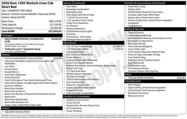 2026 Ram 1500 Warlock Crew Cab 4x4 5'7" Box