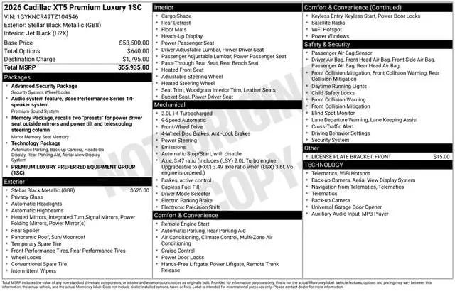 2026 Cadillac XT5 Premium Luxury FWD