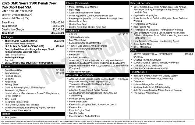 2026 GMC Sierra 1500 Crew Cab, Short Bed, Denali, 4WD