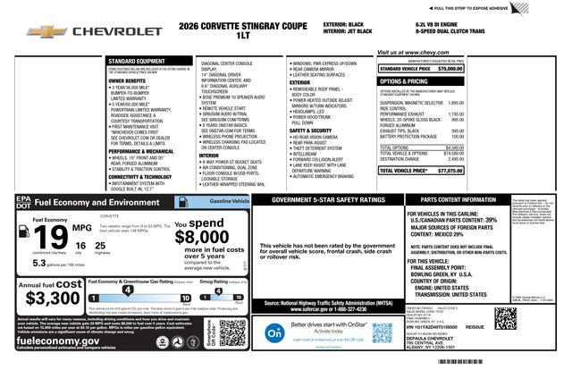 2026 Chevrolet Corvette Stingray Coupe, 1LT, RWD