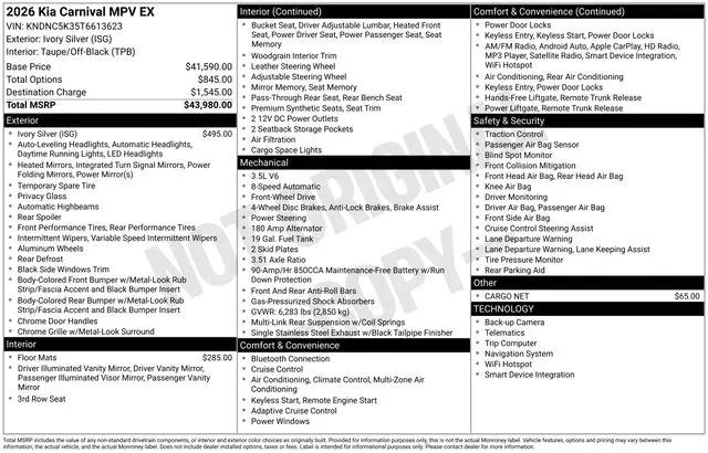 2026 Kia Carnival MPV EX