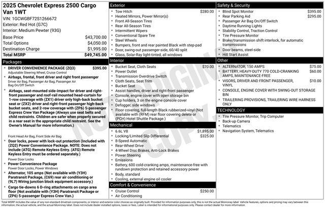 2025 Chevrolet Express Cargo Van RWD 2500 Extended Wheelbase WT