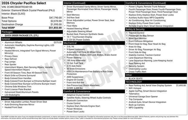 2026 Chrysler Pacifica Select AWD