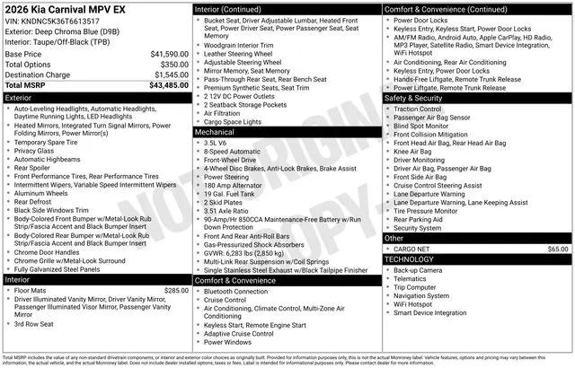 2026 Kia Carnival MPV EX